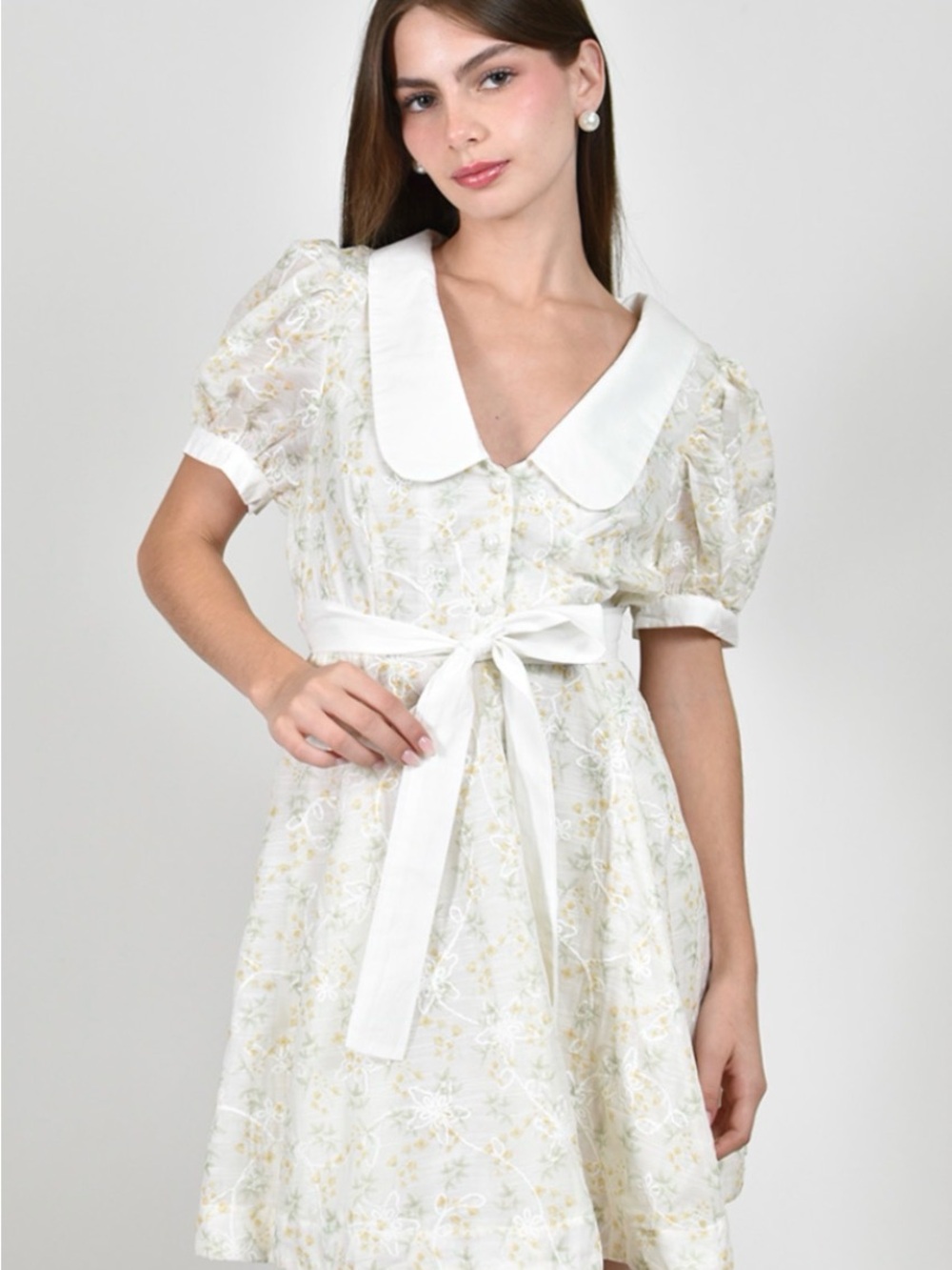 {NWOT} MABEL White Collar Cream Floral Cottagecore Dress Small
